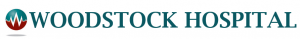 This is the hospital's official logo which is burgundy and turqouise and reads Woodstock Hospital with a circle that has a "W" in it that looks like a pulse.